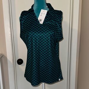 Lady Hagen Teal and Black Chevron Blouse